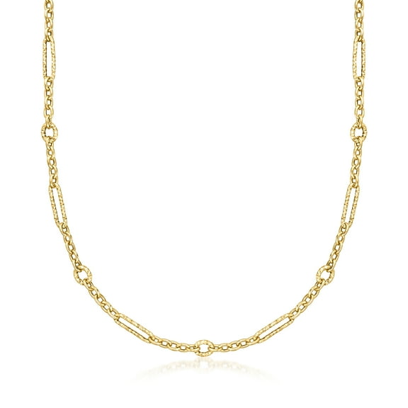 Ross-Simons Italian 14kt Yellow Gold Alternating Cable and Paper Clip Link Necklace, Women's, Adult