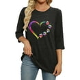 thumbnail image 3 of Women 3/4 Sleeve Sweater Tops Heart Printed Crew Neck Rib-knit Pullover Casual Tee Shirt Valentines Day Clothes (XL, Black C), 3 of 5