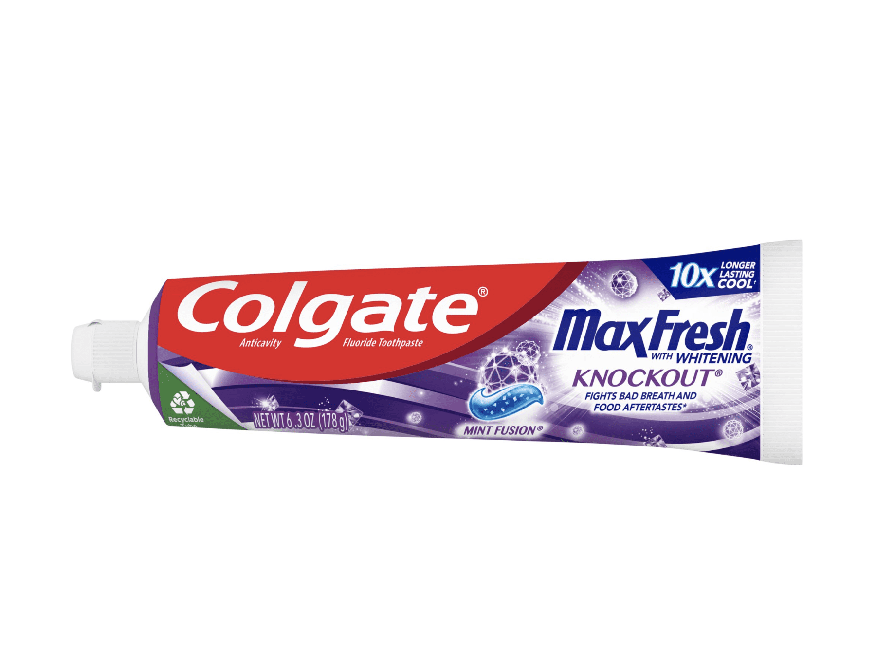 Colgate Max Fresh Knockout Toothpaste, Whitening Toothpaste with Mini Breath Strips, Mint Fusion, 6.3 Oz Tube (4 Pack Bundle)