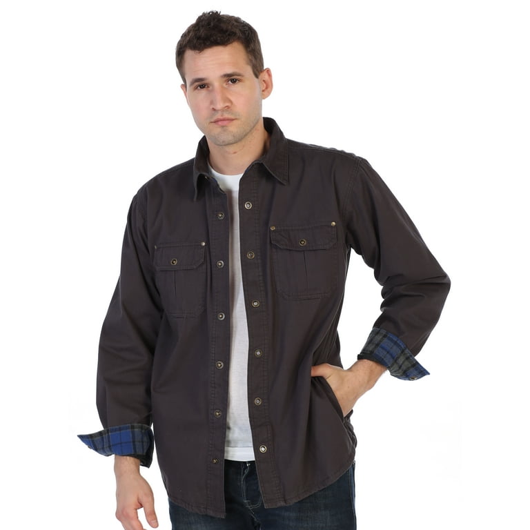 Gioberti Men's 100% Cotton Brushed and Soft Twill Shirt Jacket with Flannel  Lining