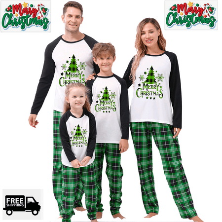 

Matching Family Pajamas Sets Christmas PJ s Xmas Tree Letter Print Top and Plaid Pants Jammies Sleepwear