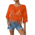 thumbnail image 2 of Women's Plain Fringe Trim Cut out Sheer Cover Up, Boho Scallop Trim 3/4 Sleeve Round Neck Cover up for Vacation, 2 of 5