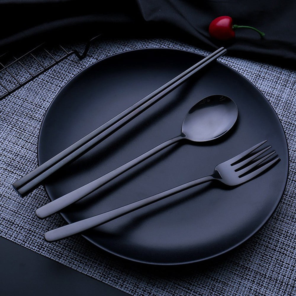 Stainless Steel Portable Gold-Plated Spoon Chopstick And Fork Tableware Set 