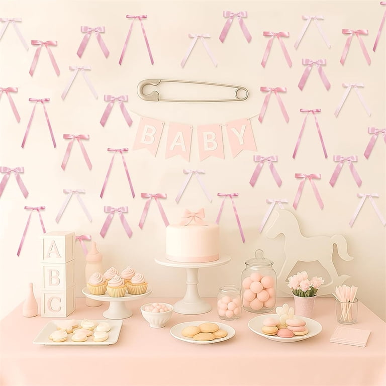 Pink Bow Party Hanging Swirl Decorations - 20pcs Set With Spiral Pendants & Bow Cards For Birthday, Baby Shower