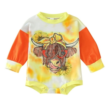 

Zlekejiko Baby Girls Boys Romper Sweatshirts Letter Cow Head Print Long Sleeve Crew Neck Jumpsuits Autumn Bodysuits