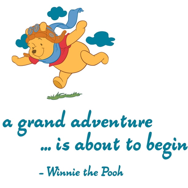 Winnie The Pooh Quotes Adventure A Grand Adventure Is About To Begin | 22" X 28" Vinyl Teddy Bear Aviator  Hat Decor Animated Television Show Winnie The Pooh Wall Decal Quotes - Kids  Bedroom Nursery Home Art