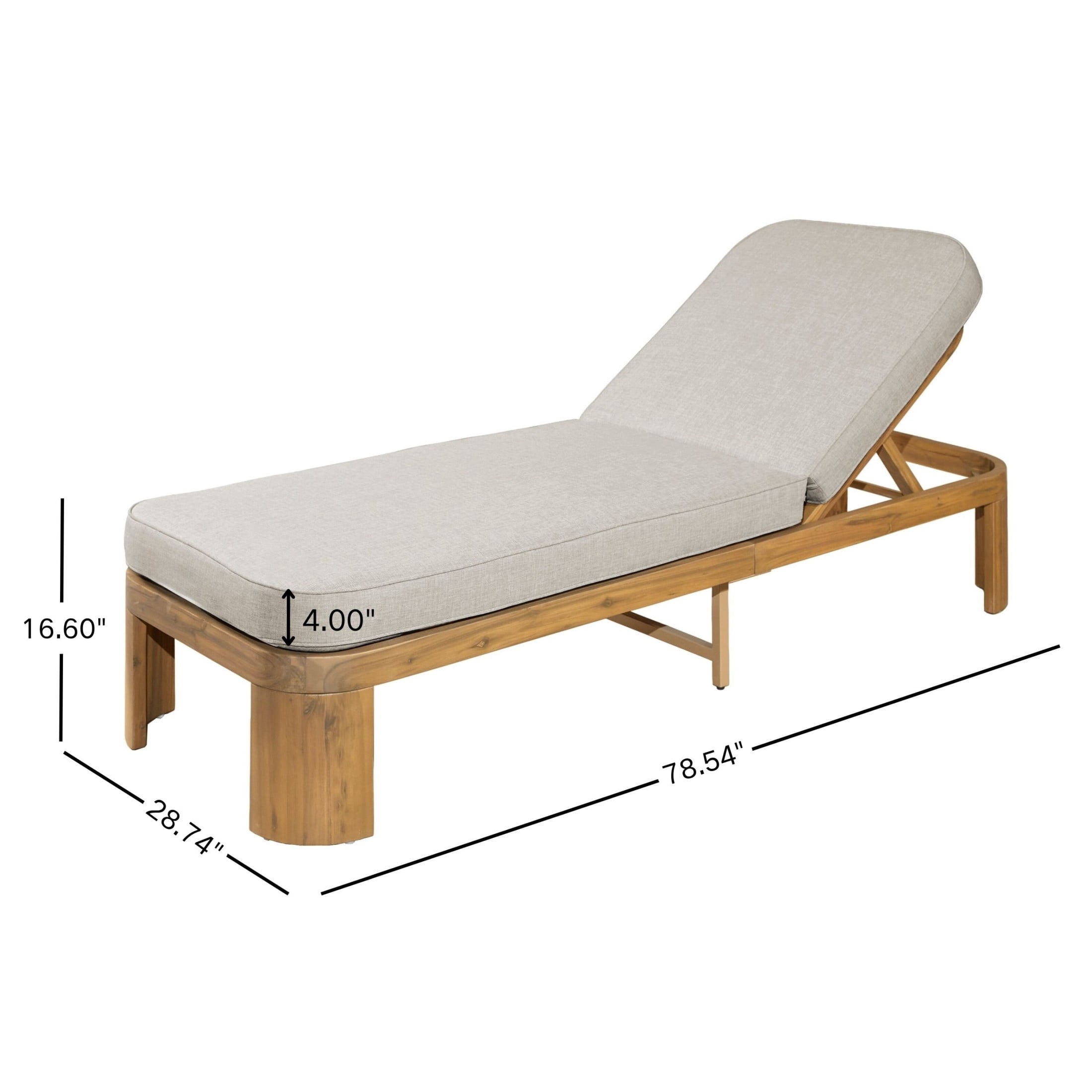 Christopher Knight Home Outdoor Wood Chaise Lounge with Adjustable Backrest and Beige Cushion, Teak, Set of 4