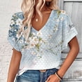thumbnail image 4 of PNTUTB Women's Summer Trend Versatile Fashion Print Loose Comfortable Casual V Neck Short Sleeve T Shirt, 4 of 6