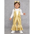 thumbnail image 5 of Miaeowve Toddler Baby Girls Retro 70s Outfit Disco Flared Jumpsuit Sleeveless Sparkly Bodysuit Gold 6-12M, 5 of 7
