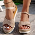 thumbnail image 2 of Rokment Womens Linen Platform Wedge Dressy Sandals Ladies Beach Breathable Open Toe Ankle Strap Espadrilles Chunky High Heels Dress Summer Shoes for Bride Wedding Beige Size 6.5, 2 of 6