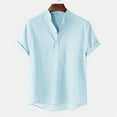thumbnail image 2 of Inleife Mens Shirts Plus Size Fashion Men Casual Short Sleeve V-Neck Solid Button Shirt Tops, 2 of 6