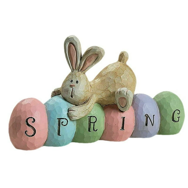Pompotops Easter Table Decorations Easter Resin Bunnies Tabletopper Ornaments Cute Spring Rabbit Statue Centerpieces Decor For Party Home Holiday Clearance