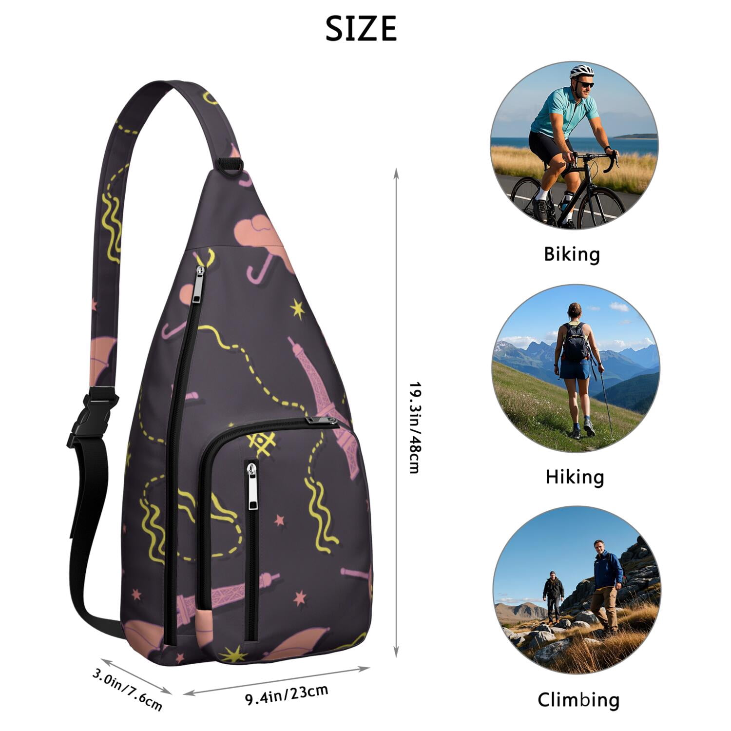 Stylish Crossbody Sling Bag Eiffel Tower Trendy Sling Backpack for Women/Men Adjustable Lightweight Travel Hiking Casual Daypack for Unisex