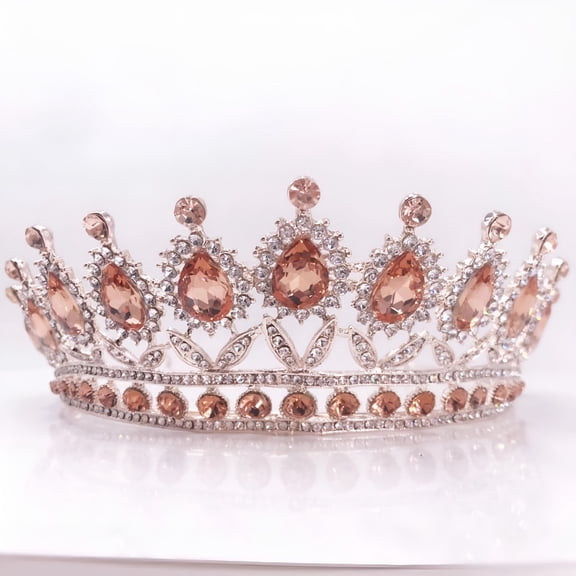 DESIGNICE Queen Crowns For Women Large Crystal Bridal Wedding Tiaras With Sparkling Rhinestones (Rose Gold)