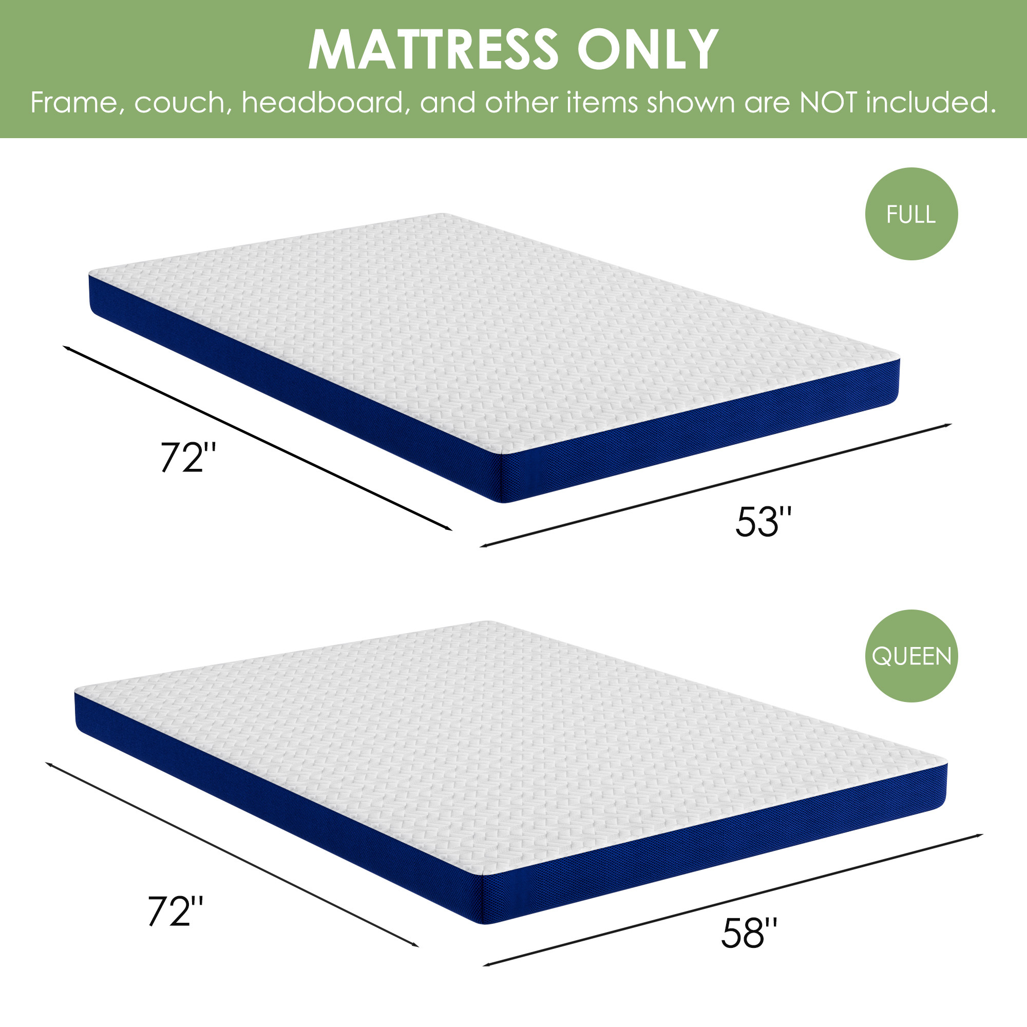 4 Inch Memory Foam Mattress Full Size, Pull-out Sofa Replacement Mattress with Removable Washable Cover, for Couch Beds Guest Rooms, Sofas, RVs & Boats,Blue(Sofa Not Included)