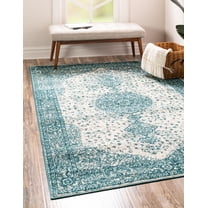 Unique Loom Star Ariel Rug Blue/Ivory 2' x 8' Runner Botanical Beach/Nautical Perfect For Bathroom Hallway Mud Room Laundry Room