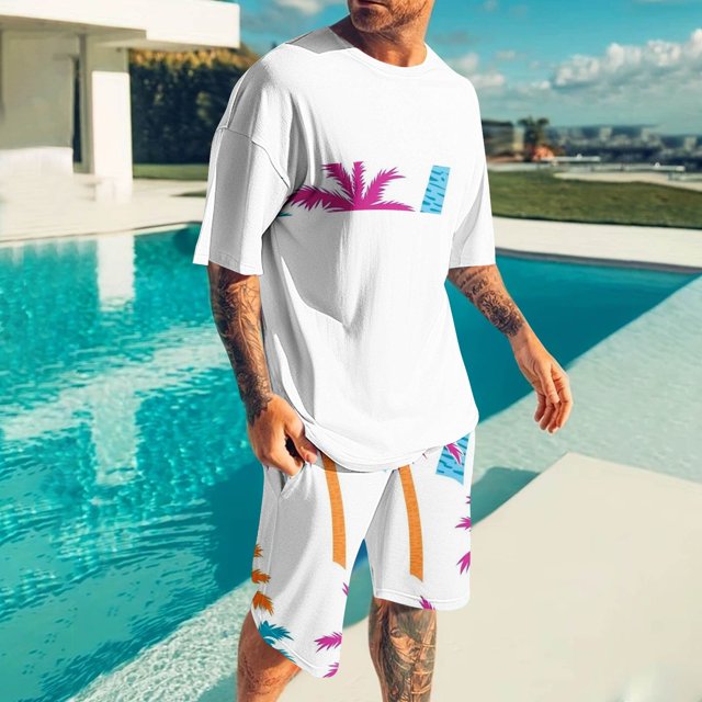 Weiqiqre Men's Graphic Short Sleeve Tee and Drawstring Waist Track Shorts Set Casual 2 Piece Outfit