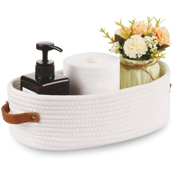 Cotton Rope Toilet Basket Bathroom Decor Baskets, Toilet Paper Holder Basket, Farmhouse Home Decor Organizing Small Baskets 13"x5.9"x3.9" ,White