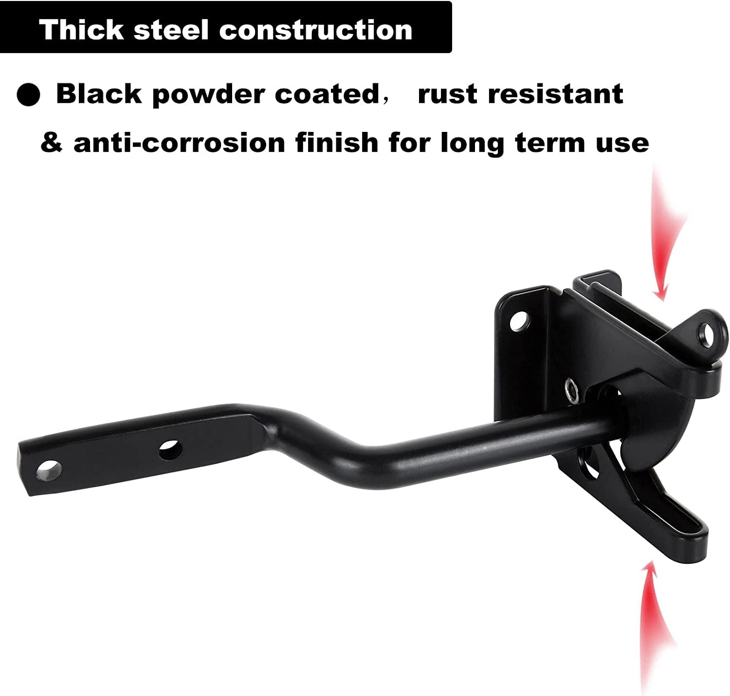 2 Pack Gate Latch for Wooden Fence, Gravity Self Locking Black Door Lock Heavy Duty Wood Metal Door Hardware Kit Stainless Steel Latches Automatic Closing for Outdoor Garden Yard Pool