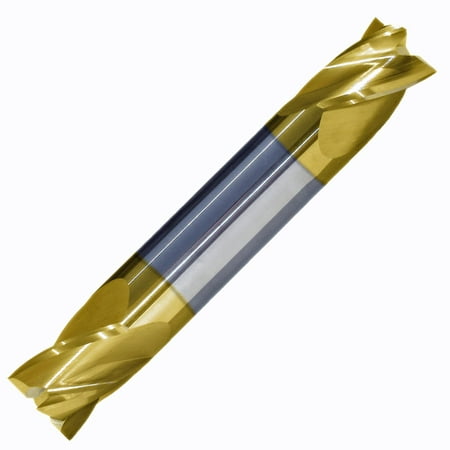 

3/8 Diameter 4 Flute Double End Stub Carbide End Mill 30° Helix TiN Coated .562 Flute Length 2-1/2 OAL