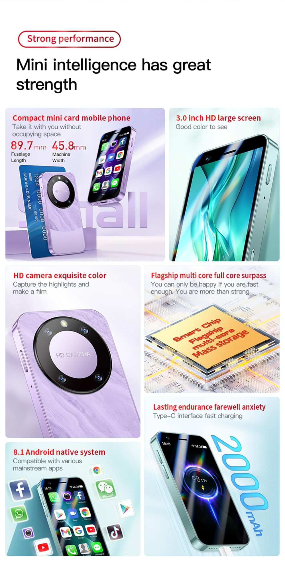 Mini Smartphone for Kids SOYES F8 Pro Max 3G Unlocked 3'' Small Size Mobile Phone 2000mAh 1GB 16GB Android 8.1 WiFi MP3 MP4 Bluetooth Novel Student Cellphone Gift