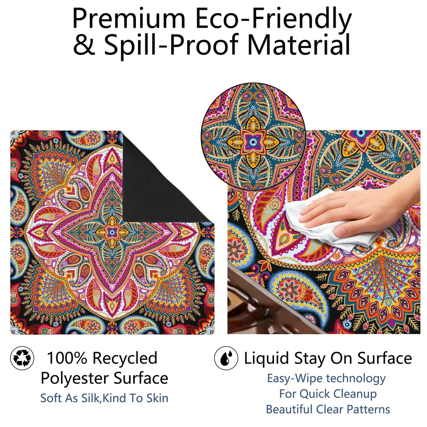 Paisley Mahjong Mat for Table, 31.5*31.5in Anti Slip American Mahjong Table Cloth, Noise Reduction, Neoprene Mah jongg Mat with Carrying Bag & 3 Dices, Mahjong Accessories Gift, Board Tile Games Mats