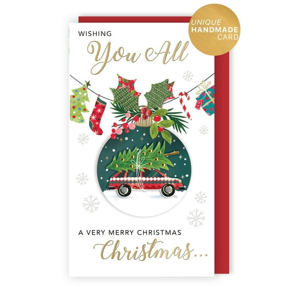 Second Nature Christmas Handmade Champagne Card All of You - Ornament with Car