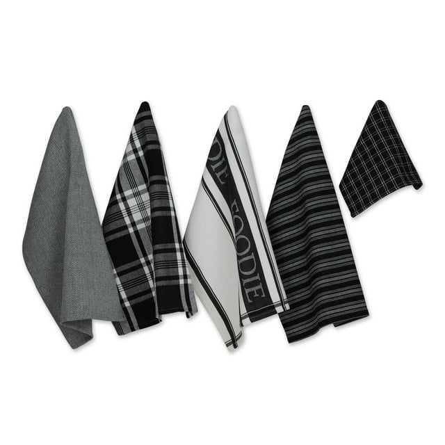 Design Imports CAMZ13634 DII Asst Torchon et Chiffon de Cuisine Noir 5 Pcs