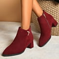 thumbnail image 3 of Rokment Women's Dress Boots For Ladies Fall Winter Fashion Leopard Leather Suede Pointed Toe Block High Heel Dressy Pumps Ankle Booties Wine Size 8, 3 of 6