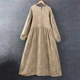 thumbnail image 5 of Sentmoon Linen Dress Women Long Sleeve Crew Neck Vacation Dress Floral Print Loose Breathable Plus Size Maxi Fall Dresses Streetwear for Weekend Brunch Beige M, 5 of 10