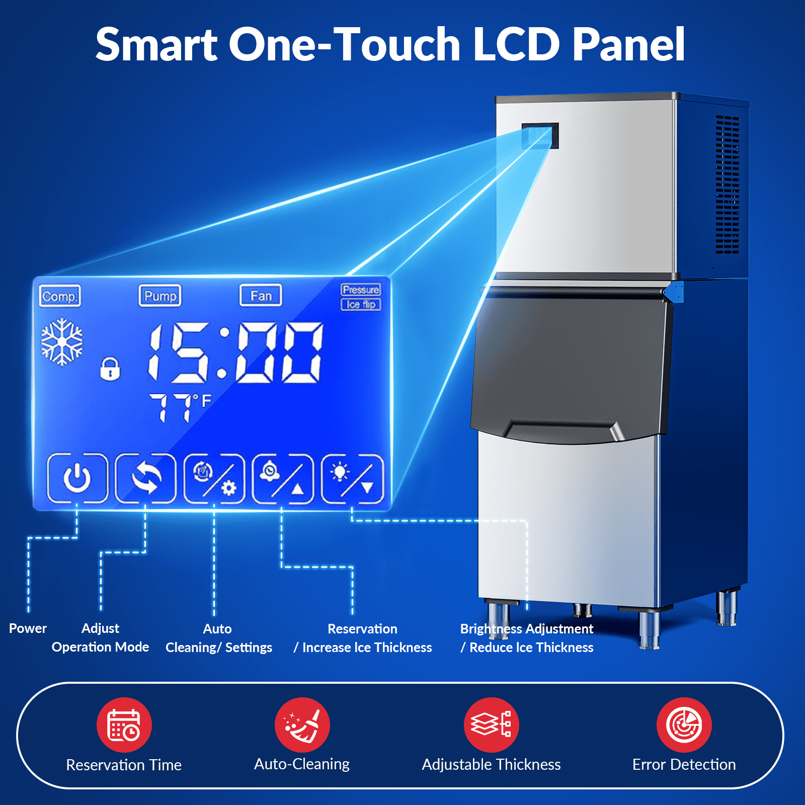 RIOXC Split Commercial Ice Maker Machine 650LBS/24H with 350lbs Ice Bin, Nugget Ice Makers Commercial, Clear Cube Pellet Ice Maker, Fast Ice Maker Ice-Ready in 8-15mins
