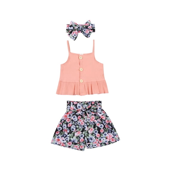 Douhoow Infant Girls Button Vest Tops+Floral Bowknot Mini Skirts Summer Baby Girls Clothes