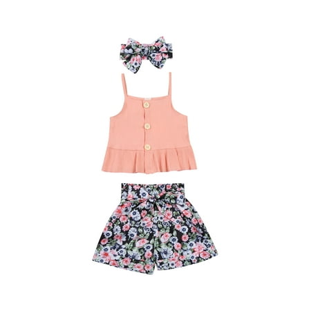 

Douhoow Infant Girls Button Vest Tops+Floral Bowknot Mini Skirts Summer Baby Girls Clothes