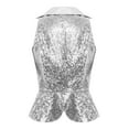 thumbnail image 2 of Hansber Womens Sequin Vest Sparkle Glitter Concert Party Dressy Waistcoat Disco Dance Shiny Jacket Top Silver S, 2 of 6