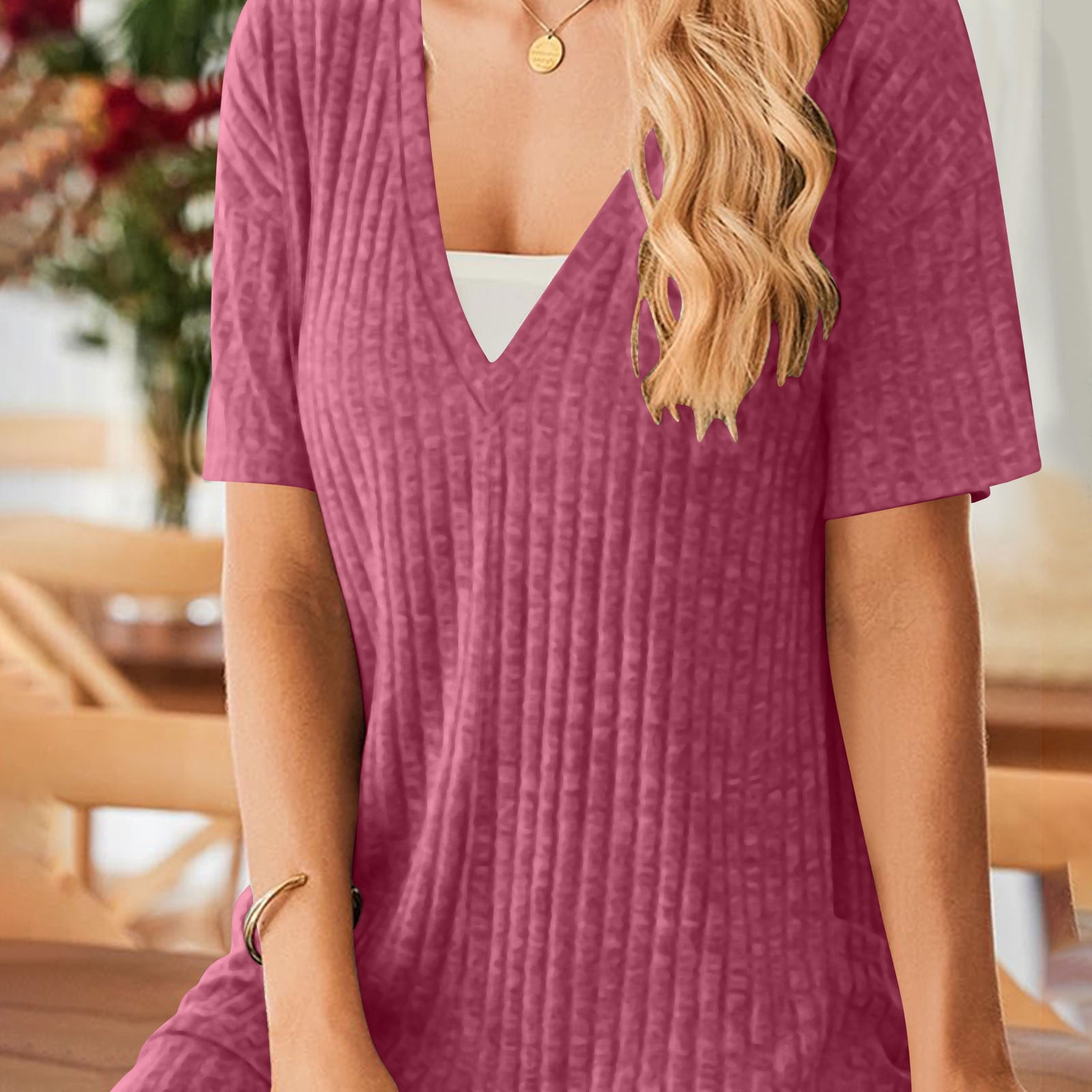 Feancey Oversized Rompers for Women Plus Size Trendy Knitted Jumpsuits Business Casual Short Sleeve Overalls Solid Color Loose One Piece Romper with Pockets Hot Pink XXL