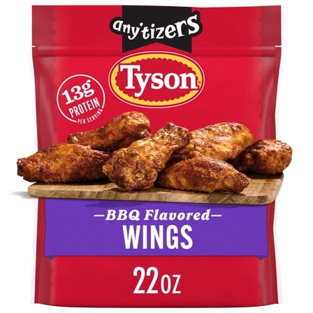 Tyson Any'tizers BBQ Flavored Bone In Chicken Wings, 22 oz (Frozen, Fully Cooked)