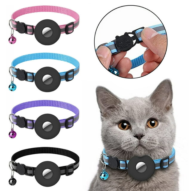Xihbxyly Collar Ajustable para Mascotas, Nailon Suave, Diseño Reflectante, Incluye Funda Air-Tag, Hebilla de Liberación Rápida Resistente, Clip Metálico Duradero, Apto para Cachorros, Todos Los Tamañ