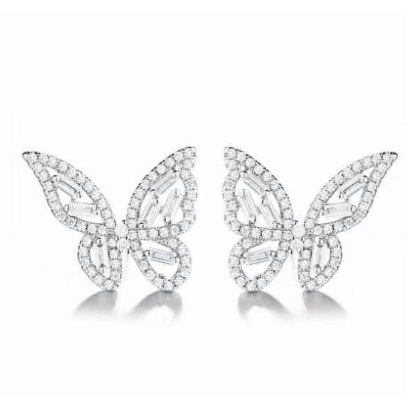 Sterling Silver Mult-Cut Crystal Butterfly Earrings