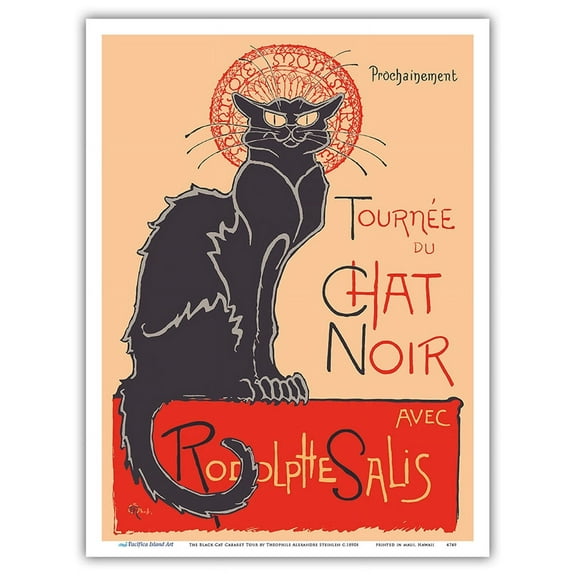 The Black Cat Cabaret Tour (Tournée du Chat Noir) - with Rodolphe Salis - Vintage Cabaret Poster by Théophile Alexandre Steinlen c.1890s - Master Art Print (Unframed) 9in x 12in