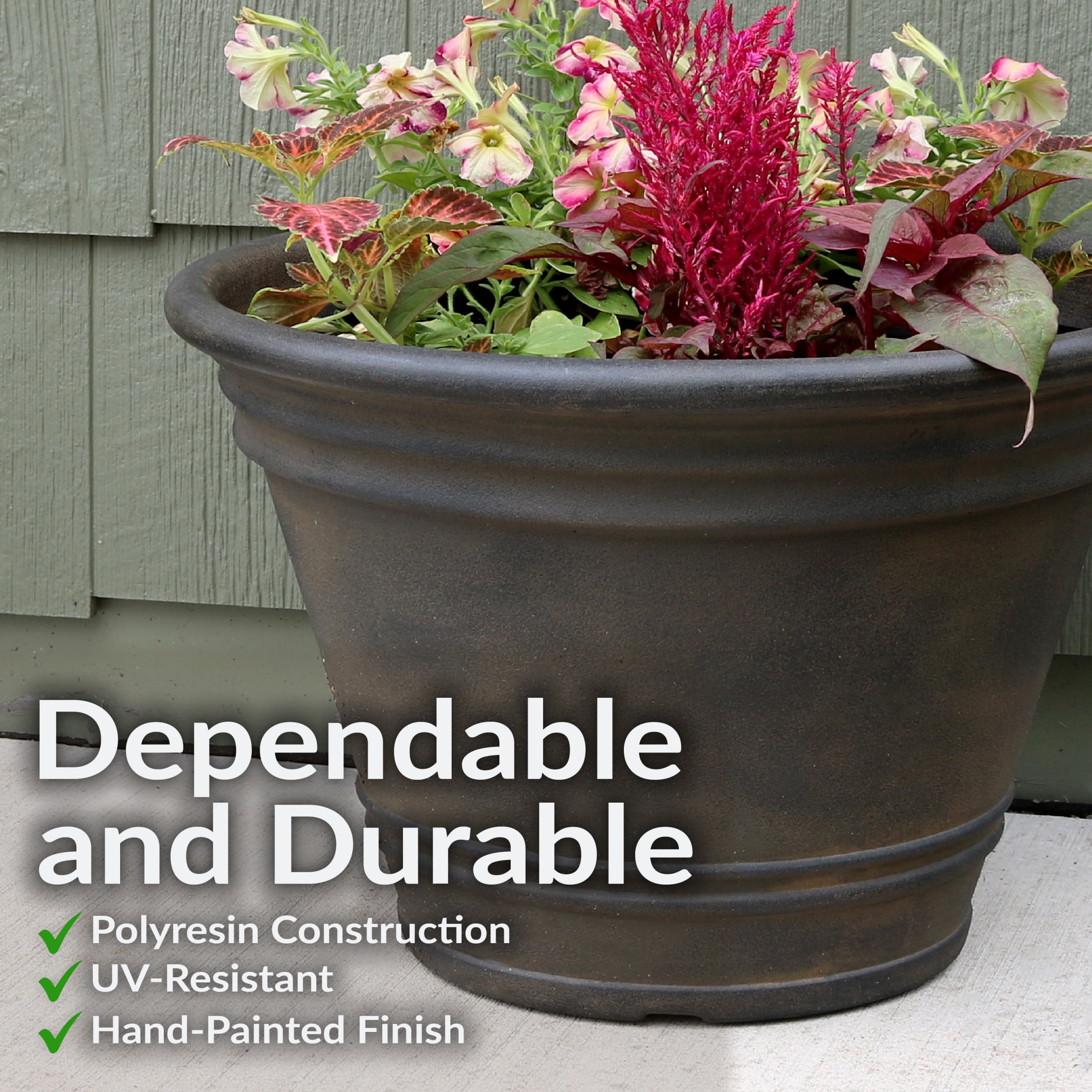 Sunnydaze Franklin 20" x 20" x 14.75" Round Sable Polyresin Outdoor Planter Pot 2-Count