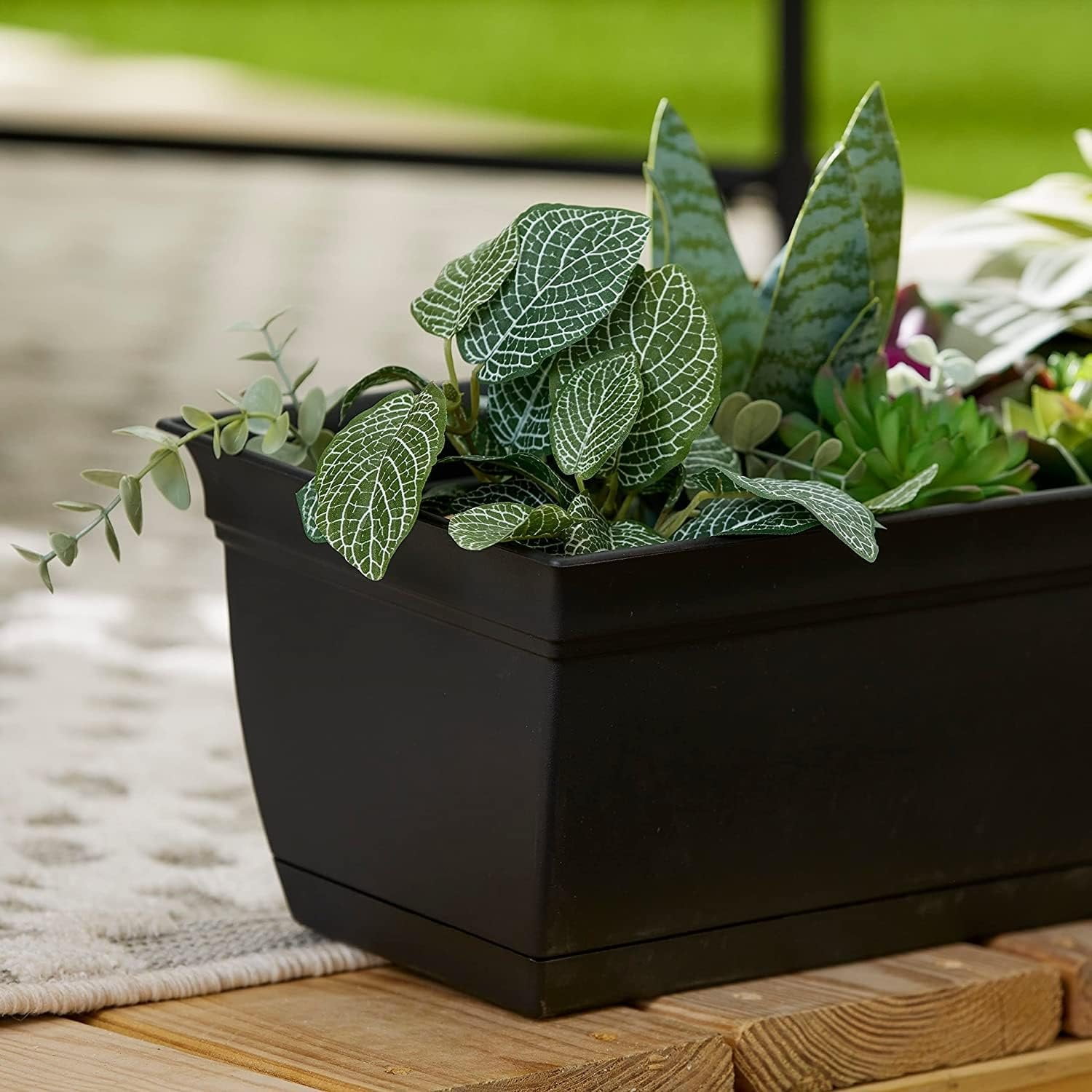 The HC Companies 24 Inch Eclipse Window Planter - Indoor Outdoor Rectangular Plant Pot with Removable Saucer for Flowers, Herbs, Black
