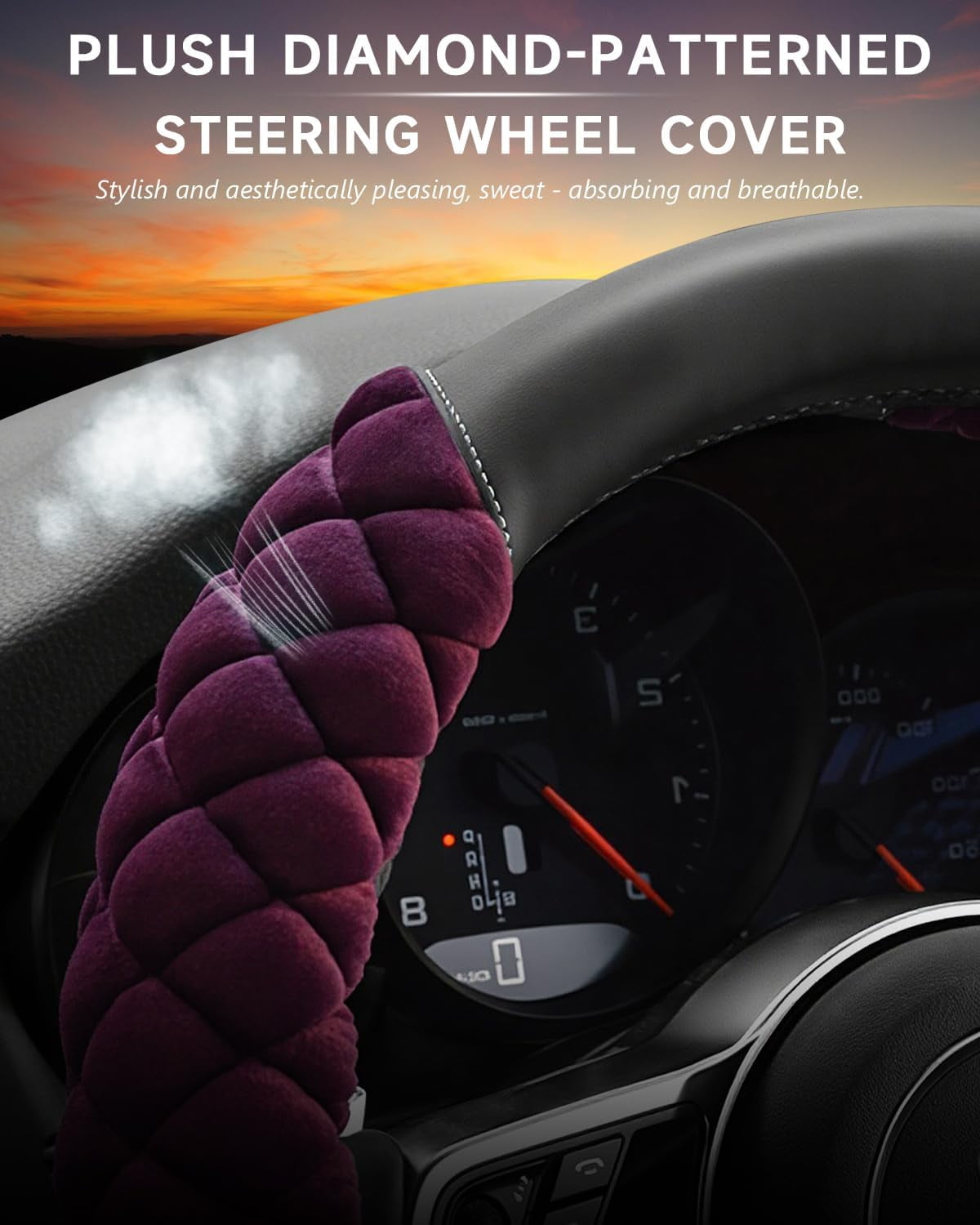 Universal 15 Inches Car Steering Wheel Cover Fluffy Winter Plush Steering Wheel Cover, Purple