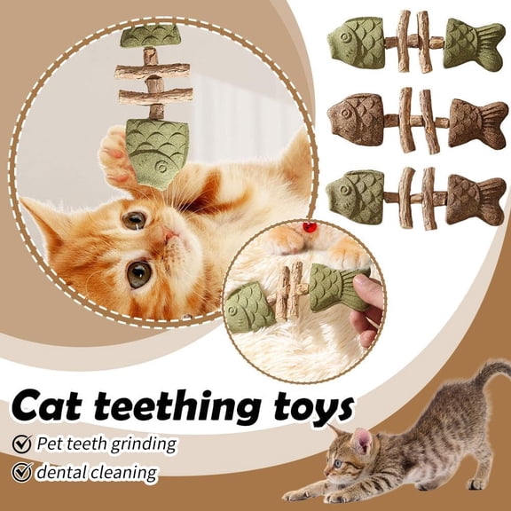 PurriDent Natural Cat Chew Toy, Whitening Fishbone Shape Cat Dental Chews Care Tools with Catnip Silvervine, Durable Cat Dental Toy