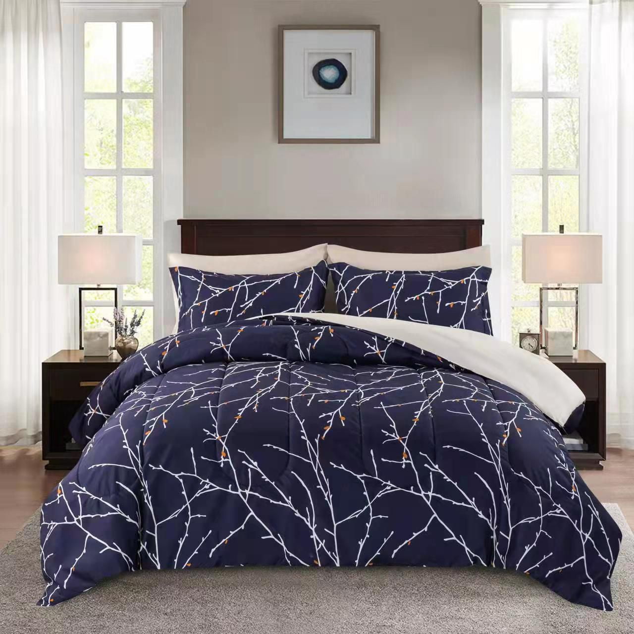 Marina Decoration Ultra Soft Luxury Fluffy Goose Down Alternative Bed in a Bag Rich Printed Comforter Set Includes Sheet Set