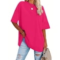 thumbnail image 2 of AQUARIVE Ladies Summer Basic Tops Oversize Round Neck Cotton Tops Elbow Length Loose Fit Soft and Comfy Tee Shirt for Women Red M, 2 of 5