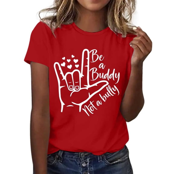 DHFJKG Women Short Sleeve Summer T Shirts Letter Printed Crew Neck Loose Fit Casual Tee For Teen Girls Trendy Tops