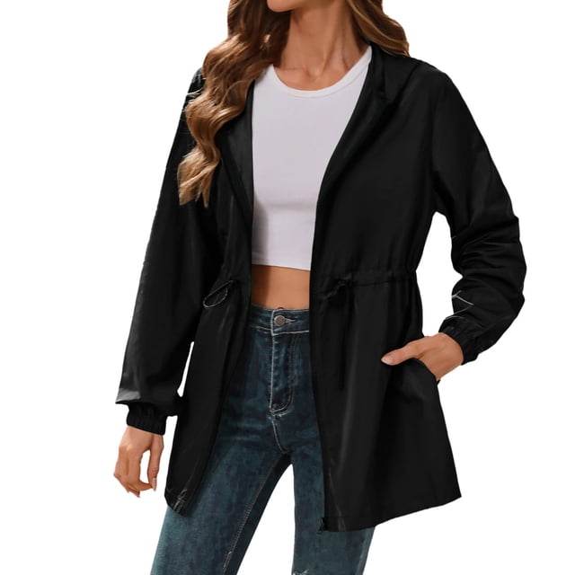 YOUSNH Imperméable de Mode pour Femmes à Capuche Extérieur Coupe-Vent Veste de Sport Alpinisme Noir m