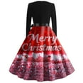 thumbnail image 4 of Women's Casual Fashion Long Sleeve Christmas Graphic Printed Vintage Long Dresses with Round Neck, Fall and Winter Elegant Dress for Holiday Parties,Red,M, 4 of 4