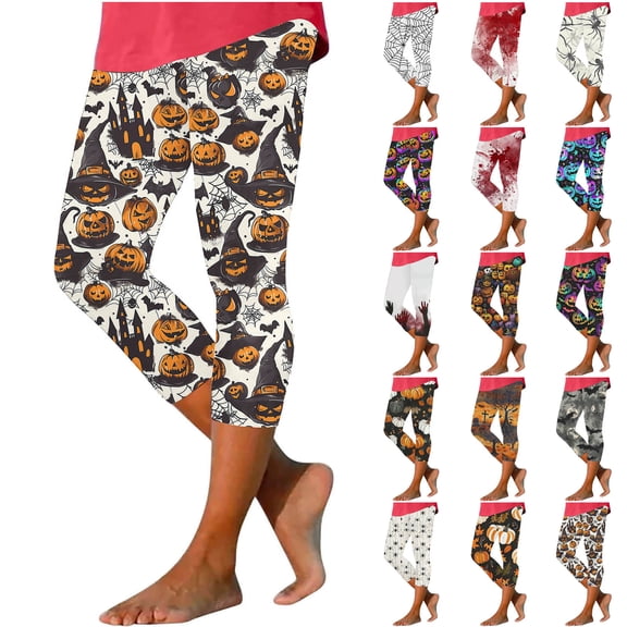 BiZtdJrK Women's Legging Capris Halloween Costumes Novelty Graphic Printed Cropped Yoga Pants Milk Silk Soft High Waist Skinny Capri Trousers