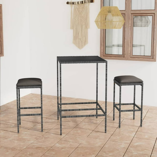 vidaXL Jeu de Barres de Jardin 3 Pièces avec Coussins Poly Rotin Gris